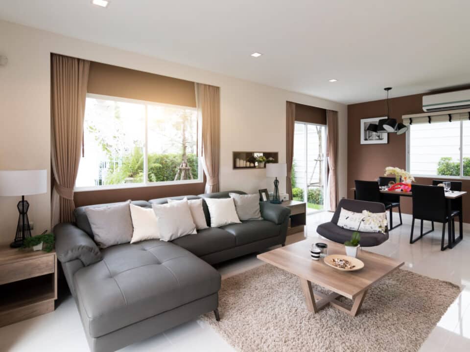 living room with energy-efficient windows